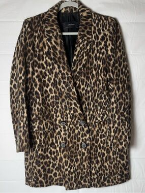 Zara Women’s Leopard Print Double-Breasted Pea Coat - Brown/Black, M. NWOT